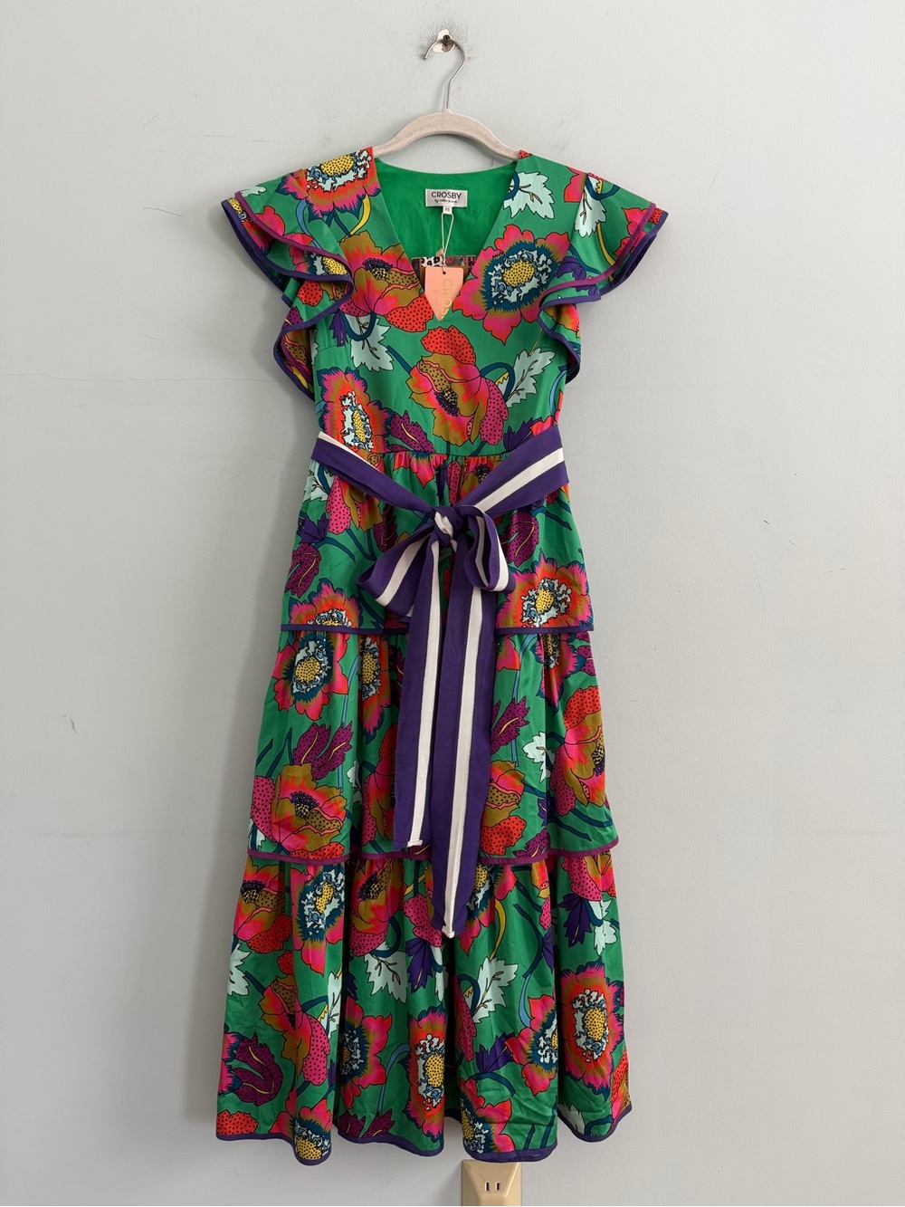 NWT‎ Crosby by Mollie Burch Marian Green Floral Tiered Midi Dress
